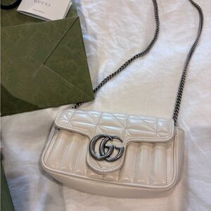 Gucci Quilted GG Marmont Crossbody Bag White MINT